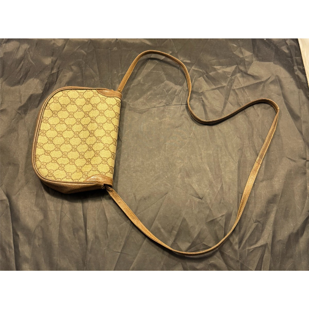 Vintage Gucci 1980s GG Supreme Canvas Brown Leather Crossbody Saddle Bag Italy - Picture 11 of 11
